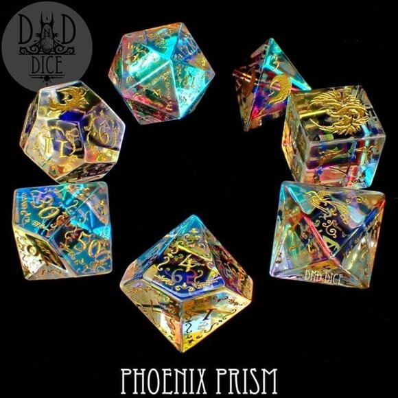 DND Dice Set - Phoenix Prism - 7 Exclusive Glass Dice - - Picture 4 of 6